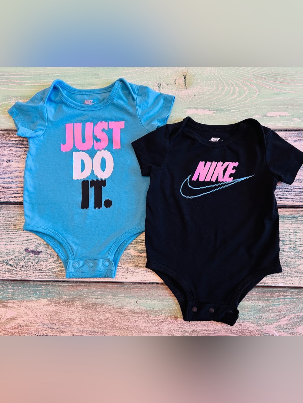 Nike Baby Girls 6M Bodysuit 2 Pack Just Do It Swoosh Pink Blue
